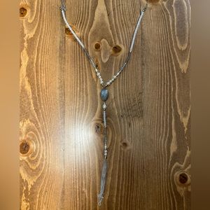 White and grey/blue long necklace